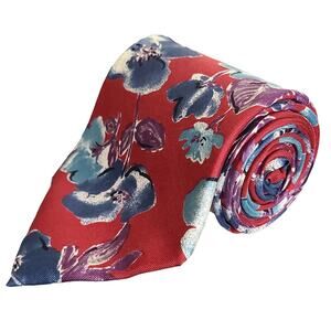 Clayborne Red Blue Floral Handmade 100% Silk Neck Tie